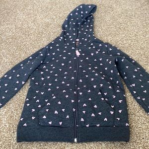Grey zip up hoodie with cute pink hearts!